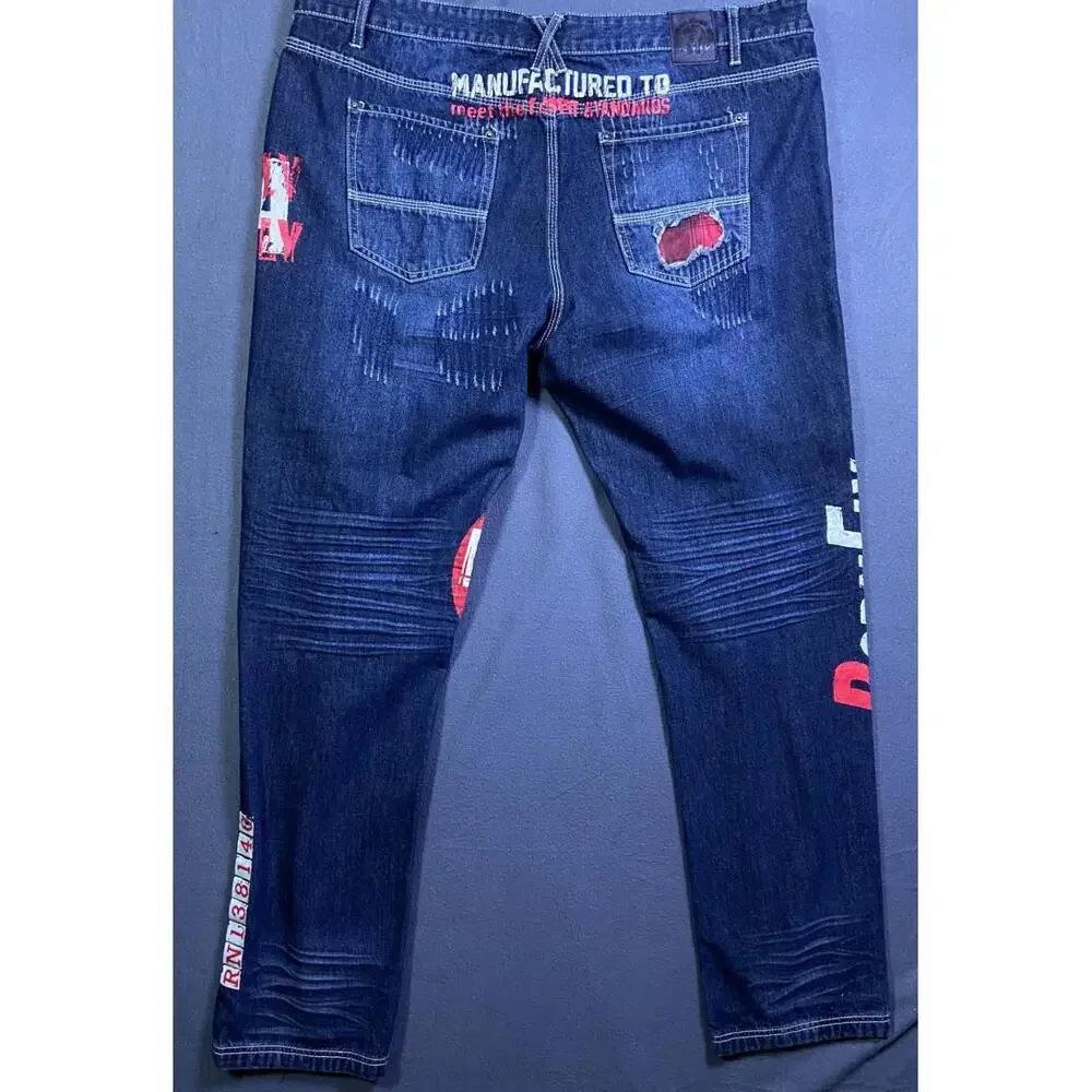 Born Fly Anytown USA Distressed Patch Paint Streetwear Denim Jeans Mens 42 44x35
